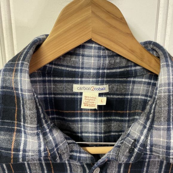 Carbon 2 Cobalt Men Long Sleeve Button Plaid Check Cotton Flannel Shirt Size L - Picture 4 of 8